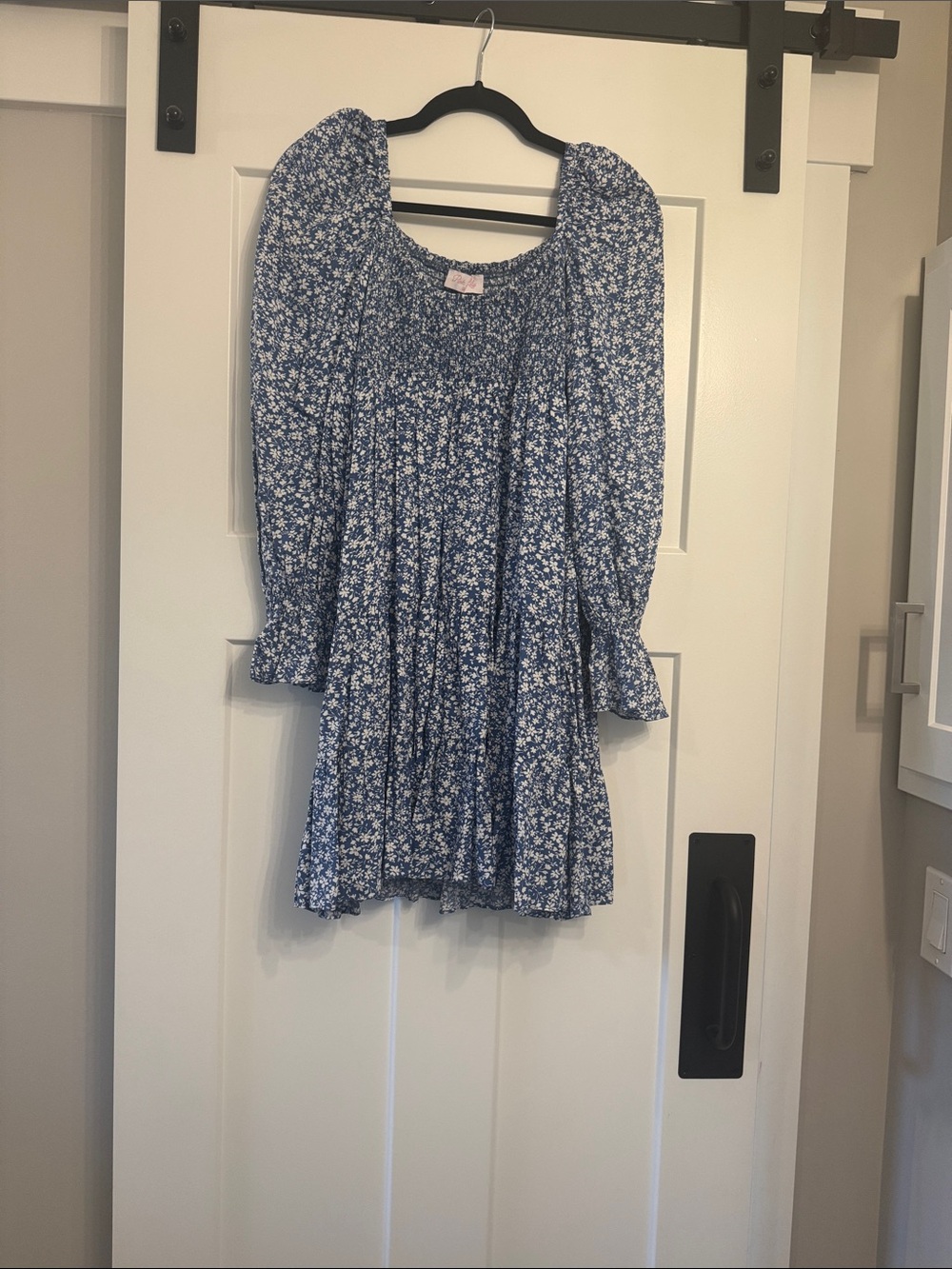 Pink Lily Blue and White Smocked Floral Top